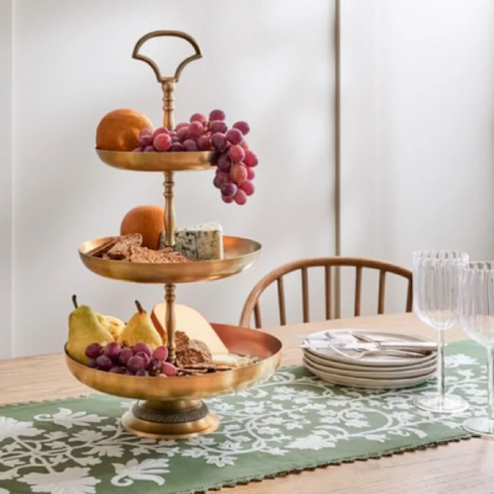 Vintage Brass 3 Tier Pastry Fruit Plate Serving  Dessert Holder Made In Designco